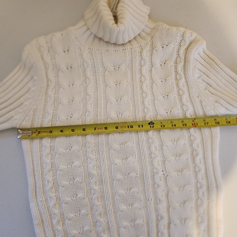 Vintage 90s White Turtleneck Cable Knit Long Sleeve Sweater 1990s Cotton Preppy - Picture 8 of 9